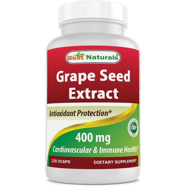 Best Naturals Grape Seed Extract 400 mg Veggie Capsule, 120 Count