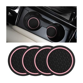 XINLIYA 4PCS Car Cup Holder Coasters, Dustproof Automotive Interior Accessories Mat, Non-Slip Insert Water Bottle Holder Pads, 2.75 Inch Universal for Vehicles, Trucks, RVs and More（Black/Pink）