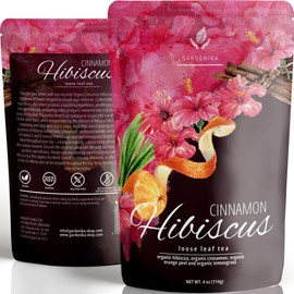 Gardenika Organic Cinnamon Hibiscus Loose Leaf Tea | Natural & Antioxidant Rich | Caffeine-Free | 55+ Cups | USDA Organic & Kosher | 4 oz