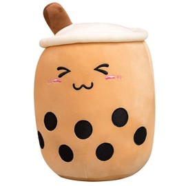 VHYHCY Cute Stuffed Boba Plush Bubble Tea Plushie Pillow Milk Tea Cup Pillow Food Plush, Soft Kawaii Hugging Milk Tea Plush Toy for Kids(Closed Eyes, 13.7 inch)