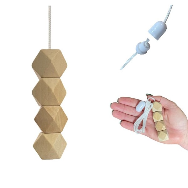 Wooden Bead Light Pull Handle with Cord and Connector, Easy
