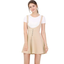 Allegra K Women Button Decor Flared Hem Above Knee Dress Suspender Skirt X-Large Beige