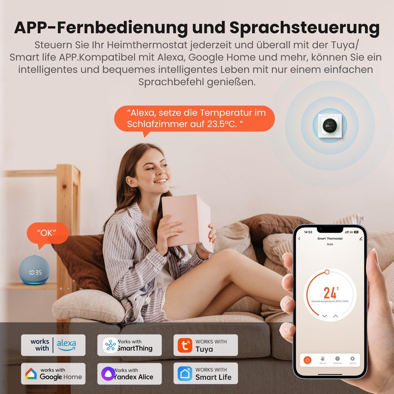 MIUCDA Smart Thermostat Water Underfloor Heating WiFi Rotary Knob Room