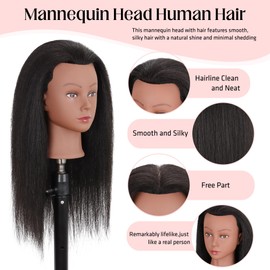 Mannequin Head 100% Real Human Hair 16", Mannequin Head Human Hair Cosmetology Doll Head for Hair Styling, Manikin Head for Braiding With Clamp Holder