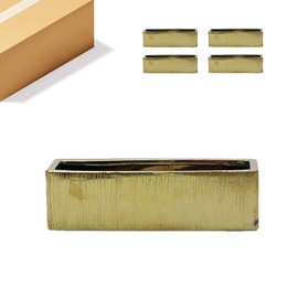 WGVI Long Rectangle Ceramic Planter Vase in Gold Etched 14" x 4" x 4"H, Rectangular Box Block Terrarium Pot, Flower Arrangement, Tabletop Centerpiece, Home Decor Organization Container, 4 Pcs.