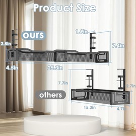 Under Desk Cable Management Tray, 25'' Metal Cable Management Under Desk No Drill, Wire Management Tray with Clamp, Cord Organizer for Home Office, Black