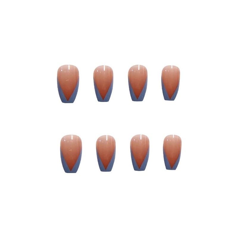 24pcs Medium Length Fake Nails French Light Blue Nude Pink