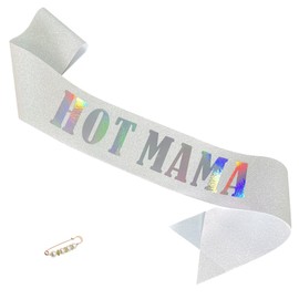 ZHBDPaty "Mother of the year Mother's Day Mama's Birthday Sash with Pear Pin Party Favors For Women Mom's Birthday Gifts (HOT MAMA, White Silver)