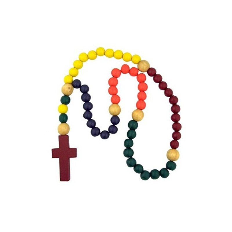 Large Multi Color Wood Prayer Bead 21" Kiddie Rosary Religious