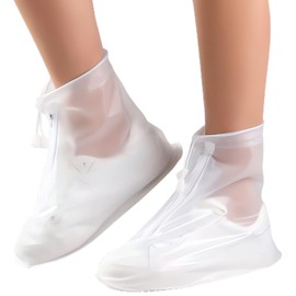 Shoe Covers, Waterproof, Rain Shoe Covers, Reusable Shoe Covers, with Zip, Non-Slip, Galoshes for Women, Men and Children (White, XXL)44-45)