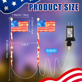 Tujoe 6 Packs Garden LED American Flag Lights Patriotic Stake 8 Lighting Modes Waterproof USA Flag Lawn Light with US Plug 4th of July Independence Veteran Memorial Day Decor for Outdoor Yard Pathway