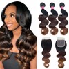 Teveshine 1B/2/4 Ombré Body Wave Human Hair Bundles With Closure