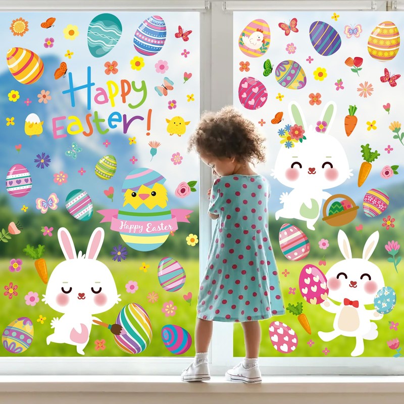 BBLIKE Easter Window Stickers, 9 Sheets Easter Decorations, Easter Egg