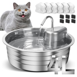 Cat Water Fountain, 4L/135OZ Stainless Steel Pet Fountain with 6 Filters & 6 Sponges Dog Water Dispenser, Dog Water Bowl Cat Drinking Fountains Watering Supplies with Ultra-Quiet Pump for Pets Indoor