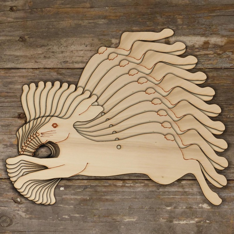 10x Wooden Hare Running and Bounding Craft Shapes 3mm Plywood