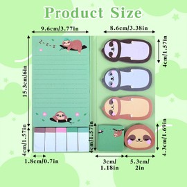 Grevosea Cute Sticky Notes, Funny Notepads Sticky Notes Set 240 Sheets Self-Stick Animal Divider Tabs Bundle Writing Memo Pads Sloth Gifts for Women Home Office School Supplies (Sloth)