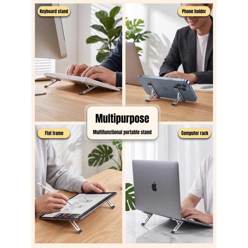 Foldable Aluminum Laptop Stand for Desk Use – 3-Height Adjustable