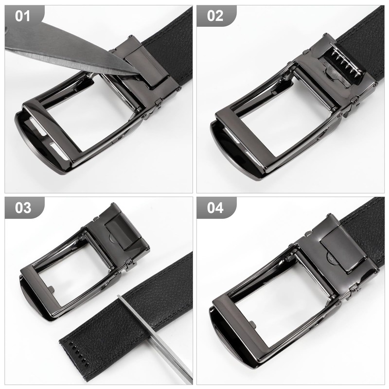 WERFORU Men's Leather Belt with Slider Automatic Leather Belt Ratchet