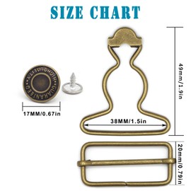 Enosea 4 Sets Overall Buckles Replacement, Metal Overall Suspender Dungaree Buckles with Adjustable Buckle Slider and Buttons (1.5 inch)