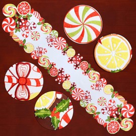 Simhomsen Embroidered Christmas Holiday Candy Cane Table Runner (14×68 Inches)