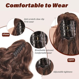 Dcbaboo Ponytail Extension, Ponytail Hairpiece, Braid Extension with Clip, Wavy Long Hair Extension Braid Clip, Synthetic, Wavy Curly Ponytail Hair Extension, 45 cm, Dark Brown & Auburn