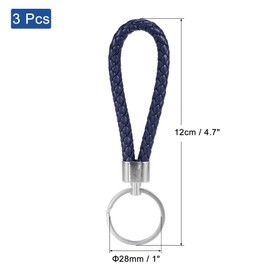 PATIKIL Braided Leather Keychain, 3 Pack PU Key Ring Woven Decoration Lanyard Strap for Bag Wallet, Dark Blue