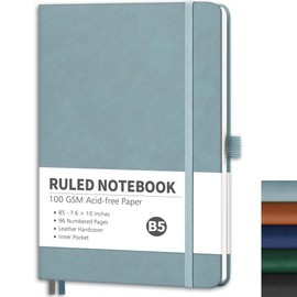 RETTACY Journaling Notebooks, B5 Lined Journal Notebook, 7.6'' × 10'', Medium Size, for Writing, Work, School, Leather Hardcover, 100 GSM Thick Paper (Blue-gray)