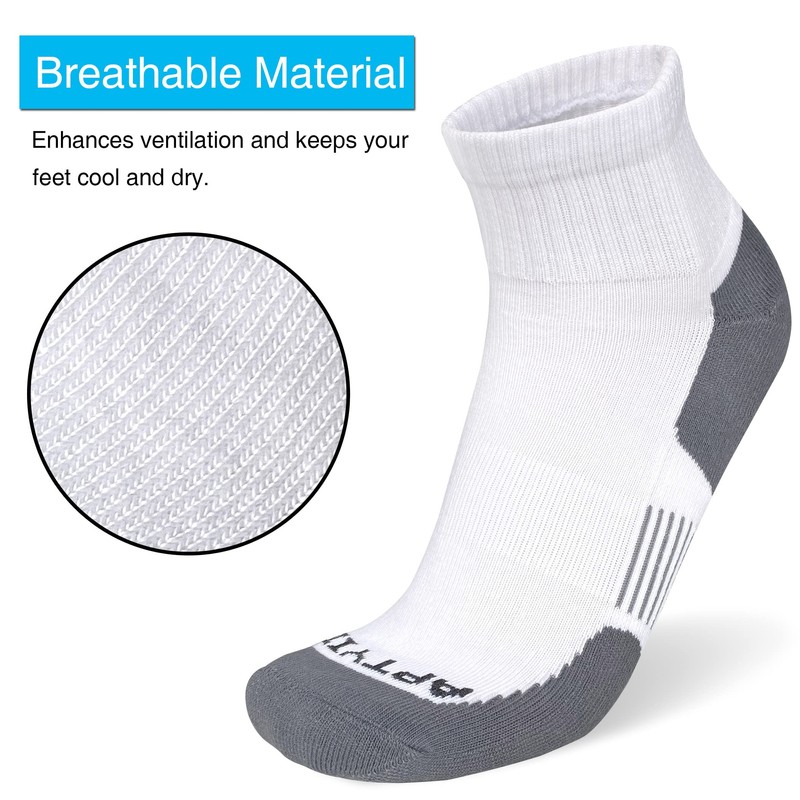 APTYID Men's Athletic Running Quarter Ankle Socks, White, Size 9-12,