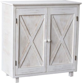 PARISLOFT Rustic Farmhouse Wood Accent Buffet Sideboard Storage Server Cabinet with 2 Doors,Entryway Kitchen Dining Console Living Room Stand, 32" H, White