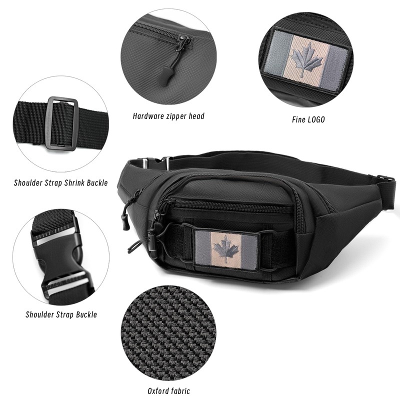 Tactical Fanny Pack with A Free Flag Patch, Multi-Layer Waterproof
