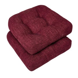 downluxe Chair Cushions for Dining Chairs 2 Pack, Tufted Memory Foam Chair Pads with Non-Slip Bottom, U-Shaped Kitchen Chair Cushions, 17"x17"x4", Burgundy