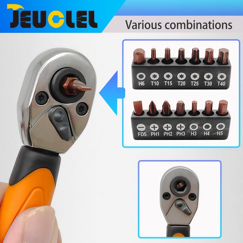 JEUCLEL 27PCS 1/4" Drive Mini Ratchet Set with Bits, Hex,