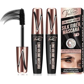 4D Silk Fiber Lash Mascara Liquid Extension Makeup Eye Lash Kit Luxuriously Longer Thicker Voluminous Eyelashes Waterproof Smudge-proof Natural No Clumping Smudging Lasting All Day 2 Pack