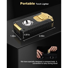 5-in-1 Multi-Functional Torch Lighter, Cutter and Lighter Set, Punch, Needle, Holder, Luxury Gifts for Men Butane Refillable Windproof Lighter for Travel Black & Gold (Butane Gas not Included)