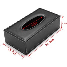 Uandhome Leather Tissue Box, Black Rectangle Tissue Paper Holder Box Cover Napkin Organizer Holder Home Kitchen Storage Room Office Car Decoration