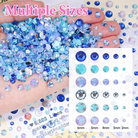 15000 Pcs Blue Resin Rhinestones for Crafting, Flatback 2-6 mm Gems Jelly Rhinestones, Mixed Sizes Blue Bedazzling Gems Crystal for Nail Art Face Makeup Craft DIY Accessories