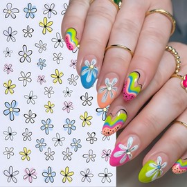 8Pcs Flower Nail Art Stickers Floral Daisy Nail Decals 3D Self-Adhesive Colorful Butterfly Nail Stickers Spring Summer Flower Nail Design Fruits Nail Supplies for Women Girls DIY Nail Art Decoration