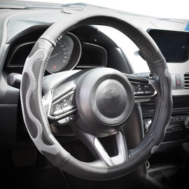 Elantrip Leather Steering Wheel Cover Great Grip with 3D Honeycomb Anti-Slip Design, Universal 14.5-15 Inch Car Wheel Protector Black and Gray