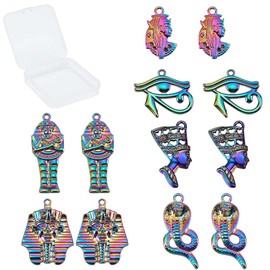 SUNNYCLUE 1 Box 12Pcs 6 Styles Egyptian Charms Colorful Alloy Eye of Horus Pharaoh Cobra Snake Pendants Rainbow Color Etched Metal for Jewelry Making Charms DIY Bracelets Crafts Supplies