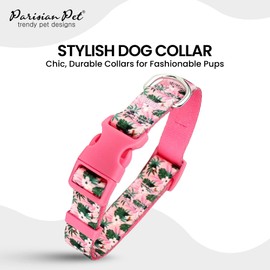 Parisian Pet Dog Collar - Adjustable “ Tropical Toucans “ Pattern Buckle Safety Girl Pet Collars for Dog - Puppy Collar - Nylon-Breathable Female Dog Collars Large Breeds L