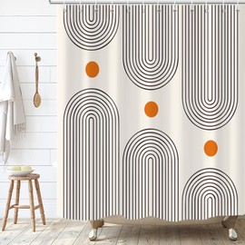 GKLEASG Boho Mid Century Shower Curtain, Minimalist Abstract Arch Simple Sun Modern Machine Washable Waterproof for Bathroom Decor Bathtub with 12 Hooks 72x72