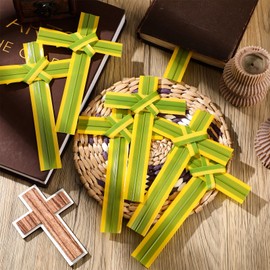 Bucherry 50 Pcs Palm Cross Palm Sunday Hand Held Portable Prayer Crosses 7.09 Inches Tall Artificial Plastic Cross Holding Hand Green Suitable for Easter Church Events