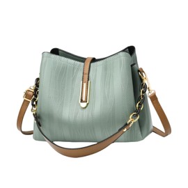 Elixio Women's Shoulder Bag, Handbag, Bag, 2-Way, Cross-body Design, Small, Stylish, High Visibility, PU Leather, Commuting Bag, Date, Green x Brown