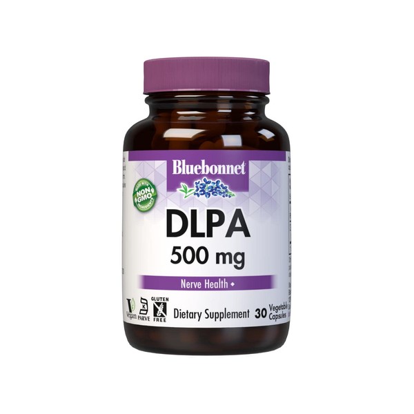 Bluebonnet Nutrition DLPA (DL-Phenylalanine) 500 mg, Free-Form Amino Acid, for Nervous System Support, Soy & Gluten Free, Non-GMO, Kosher, Vegan, 30 Servings, White, 30 Count