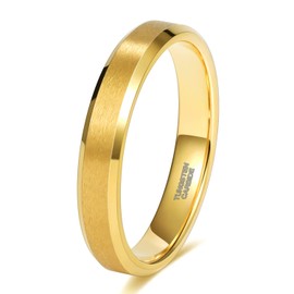 TRUMIUM 4mm 18k Gold Tungsten Rings for Men Women Wedding Bands Matte Finish Beveled Edges Comfort Fit Size 9.5
