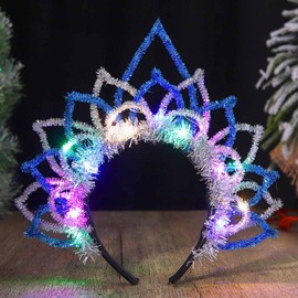 GORTIN Christmas Light up Headband Sparkly LED Hair Hoop Glowing Xmas Hair Band Red Green Christmas Party Hair Accessories for Women and Girls (B-Blue+White)