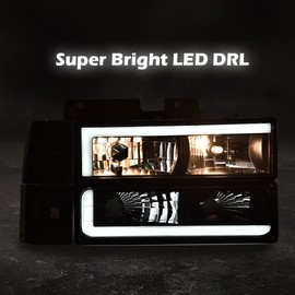 ALLGOOD Headlights Compatible with GMC C1500 K1500 Yukon 1994-1999/Fit GMC C1500 C2500 K1500 K2500 Suburban 1994-1999/ Fit GMC C2500 C3500 K2500 K3500 1994-2000 Headlamp Smoke Lens