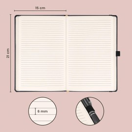 NOTIQUE Notebook Lined, Hardcover Notebook, Journal, Diary with Elastic Band and Pen Holder, 15 x 21 cm, 192 Pages (Black, Lined)