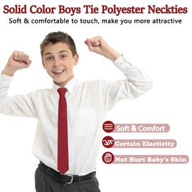 Mantieqingway Ties for Boys, Solid Color Kids Tie Polyester Neckties for School Uniform Graduation Wedding Party (Age 8-12) (Red)