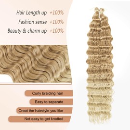 CHARSUN Deep Wave Crochet Hair Curly Braiding Hair 22 Inch Ocean Wave Braiding Hair Extensions For Black Women Synthetic Blonde 2 Pack Boho Braids Extension(27/613#)